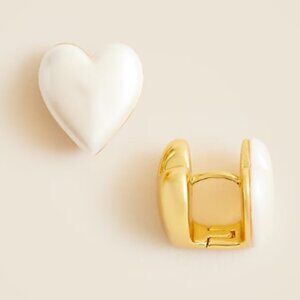 J.Crew Double-Sided Heart Huggie Hoop Earrings – Pearl (One Size)